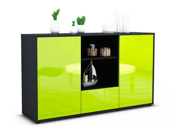 Sideboard Desideria | Korpus Anthrazit | Front in Hochglanz Grün | 136x79x35cm (BxHxT)
