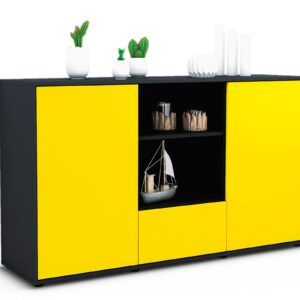 Sideboard Desideria | Korpus Anthrazit | Front in Gelb | 136x79x35cm (BxHxT)
