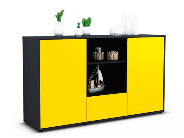 Sideboard Desideria | Korpus Anthrazit | Front in Gelb | 136x79x35cm (BxHxT)