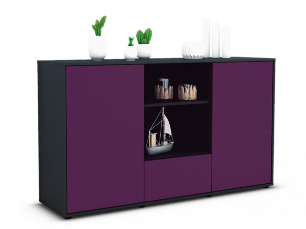 Sideboard Desideria | Korpus Anthrazit | Front in Lila | 136x79x35cm (BxHxT)
