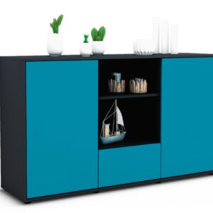 Sideboard Desideria | Korpus Anthrazit | Front in Türkis | 136x79x35cm (BxHxT)