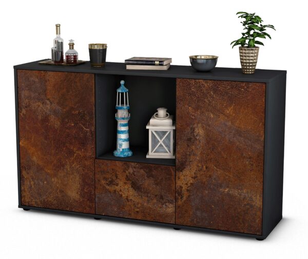 Sideboard Dhonna | Korpus Anthrazit | Front in Rost Optik | 136x79x35cm (BxHxT)