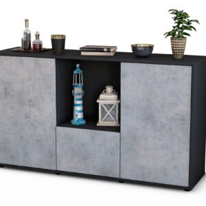 Sideboard Dhonna | Korpus Anthrazit | Front in Beton Optik | 136x79x35cm (BxHxT)