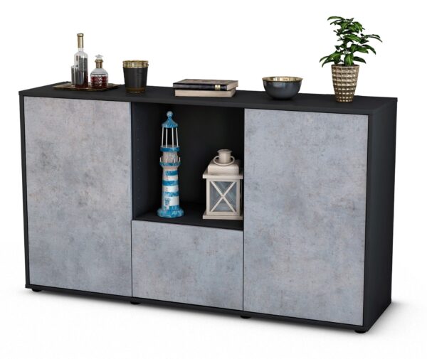 Sideboard Dhonna | Korpus Anthrazit | Front in Beton Optik | 136x79x35cm (BxHxT)