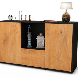 Sideboard Dhonna | Korpus Anthrazit | Front in Eiche Holz Optik | 136x79x35cm (BxHxT)