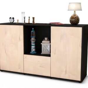 Sideboard Dhonna | Korpus Anthrazit | Front in Zeder Holz Optik | 136x79x35cm (BxHxT)