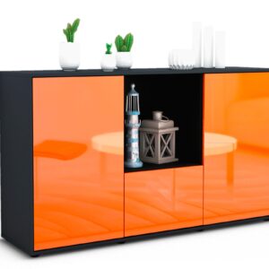Sideboard Dhonna | Korpus Anthrazit | Front in Hochglanz Orange | 136x79x35cm (BxHxT)