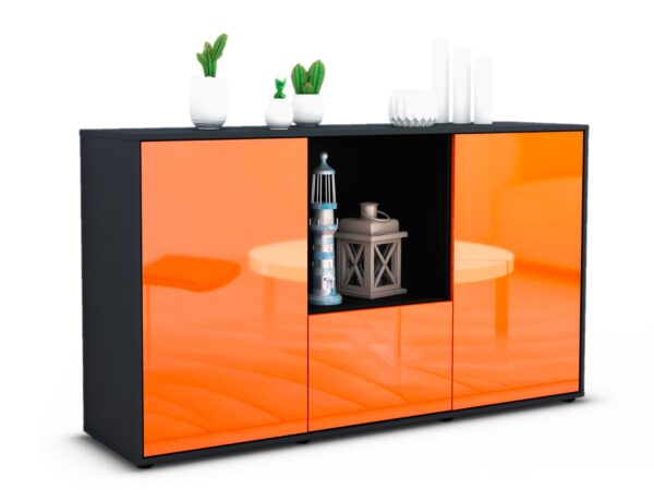 Sideboard Dhonna | Korpus Anthrazit | Front in Hochglanz Orange | 136x79x35cm (BxHxT)