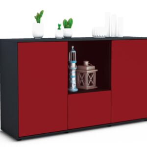 Sideboard Dhonna | Korpus Anthrazit | Front in Bordeaux | 136x79x35cm (BxHxT)