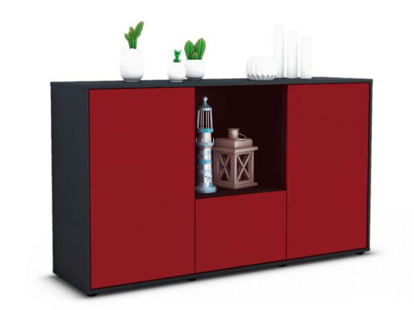 Sideboard Dhonna | Korpus Anthrazit | Front in Bordeaux | 136x79x35cm (BxHxT)