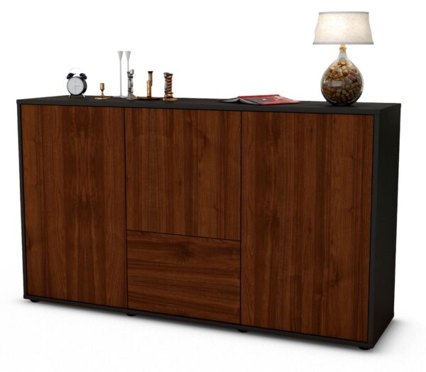 Sideboard Diana | Korpus Anthrazit | Front in Walnuss Holz Optik | 136x79x35cm (BxHxT)