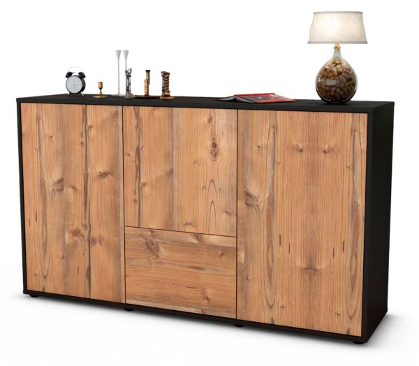 Sideboard Diana | Korpus Anthrazit | Front in Pinie Holz Optik | 136x79x35cm (BxHxT)