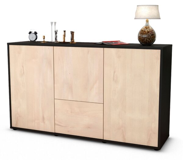 Sideboard Diana | Korpus Anthrazit | Front in Zeder Holz Optik | 136x79x35cm (BxHxT)