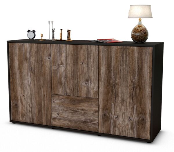 Sideboard Diana | Korpus Anthrazit | Front in Treibholz Holz Optik | 136x79x35cm (BxHxT)