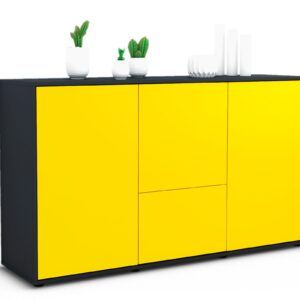 Sideboard Diana | Korpus Anthrazit | Front in Gelb | 136x79x35cm (BxHxT)