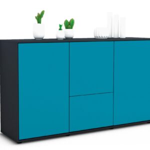 Sideboard Diana | Korpus Anthrazit | Front in Türkis | 136x79x35cm (BxHxT)