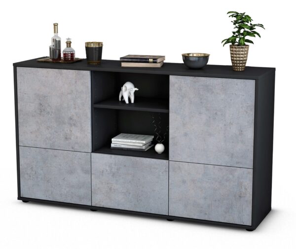 Sideboard Diellza | Korpus Anthrazit | Front in Beton Optik | 136x79x35cm (BxHxT)