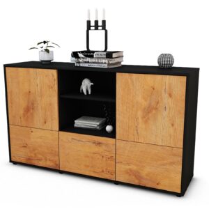 Sideboard Diellza | Korpus Anthrazit | Front in Eiche Holz Optik | 136x79x35cm (BxHxT)