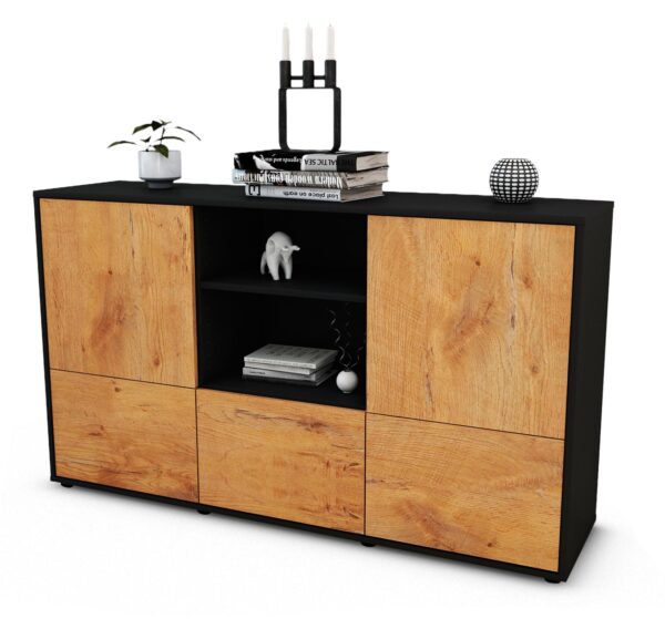 Sideboard Diellza | Korpus Anthrazit | Front in Eiche Holz Optik | 136x79x35cm (BxHxT)