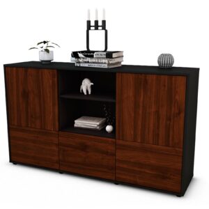 Sideboard Diellza | Korpus Anthrazit | Front in Walnuss Holz Optik | 136x79x35cm (BxHxT)