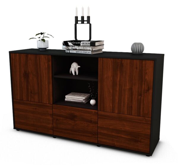 Sideboard Diellza | Korpus Anthrazit | Front in Walnuss Holz Optik | 136x79x35cm (BxHxT)