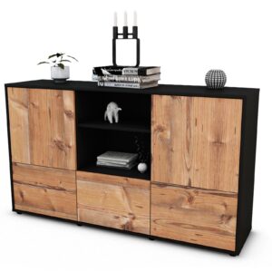 Sideboard Diellza | Korpus Anthrazit | Front in Pinie Holz Optik | 136x79x35cm (BxHxT)