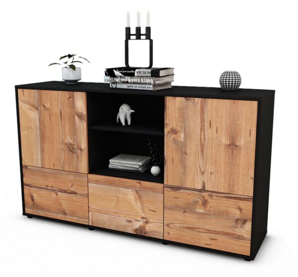 Sideboard Diellza | Korpus Anthrazit | Front in Pinie Holz Optik | 136x79x35cm (BxHxT)