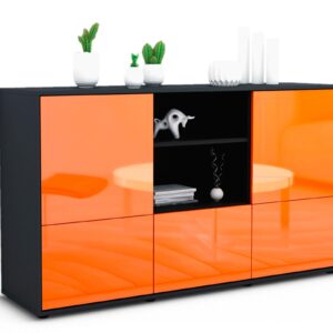Sideboard Diellza | Korpus Anthrazit | Front in Hochglanz Orange | 136x79x35cm (BxHxT)