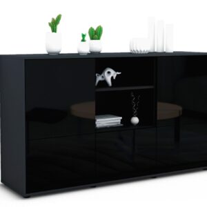 Sideboard Diellza | Korpus Anthrazit | Front in Hochglanz Schwarz | 136x79x35cm (BxHxT)