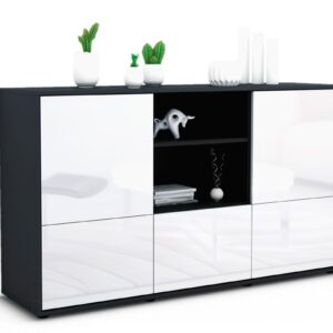 Sideboard Diellza | Korpus Anthrazit | Front in Hochglanz Weiß | 136x79x35cm (BxHxT)