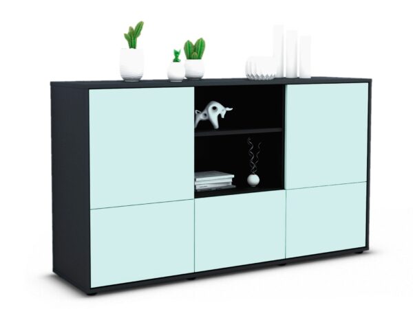 Sideboard Diellza | Korpus Anthrazit | Front in Mint | 136x79x35cm (BxHxT)