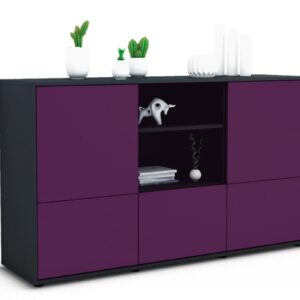 Sideboard Diellza | Korpus Anthrazit | Front in Lila | 136x79x35cm (BxHxT)