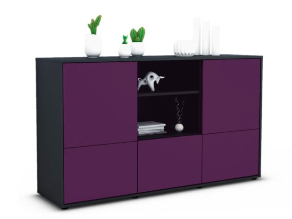Sideboard Diellza | Korpus Anthrazit | Front in Lila | 136x79x35cm (BxHxT)