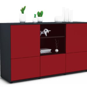 Sideboard Diellza | Korpus Anthrazit | Front in Bordeaux | 136x79x35cm (BxHxT)