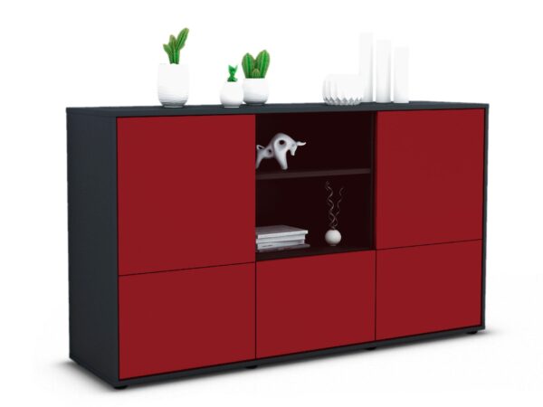 Sideboard Diellza | Korpus Anthrazit | Front in Bordeaux | 136x79x35cm (BxHxT)