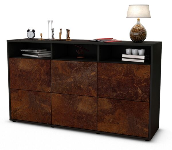 Sideboard Dilara | Korpus Anthrazit | Front in Rost Optik | 136x79x35cm (BxHxT)