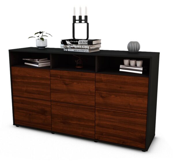 Sideboard Dilara | Korpus Anthrazit | Front in Walnuss Holz Optik | 136x79x35cm (BxHxT)
