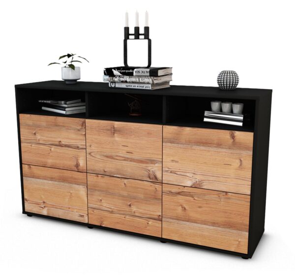 Sideboard Dilara | Korpus Anthrazit | Front in Pinie Holz Optik | 136x79x35cm (BxHxT)