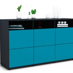 Sideboard Dilara | Korpus Anthrazit | Front in Türkis | 136x79x35cm (BxHxT)