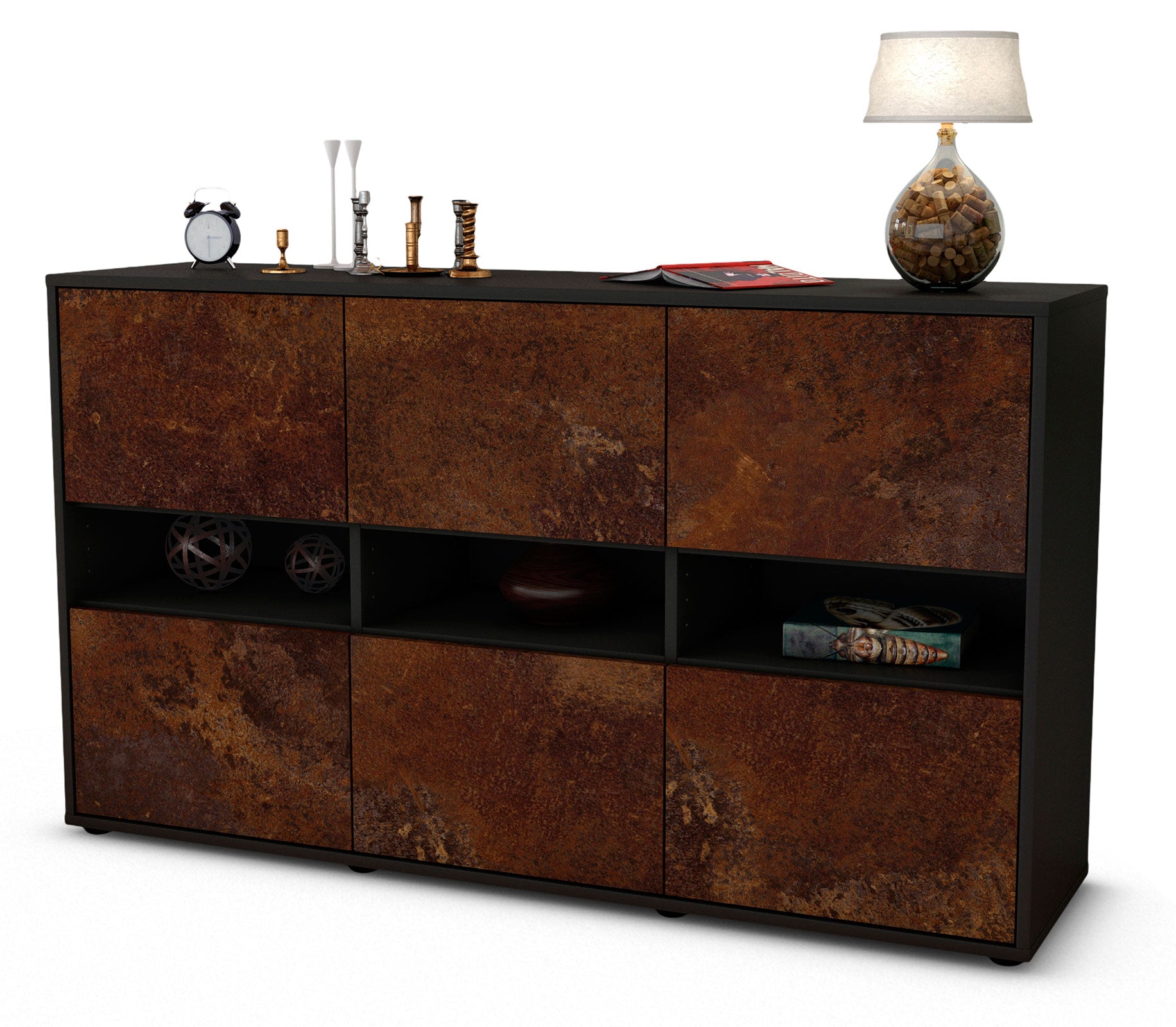 Sideboard Diletta | Korpus Anthrazit | Front in Rost Optik | 136x79x35cm (BxHxT) 1 Sideboard Diletta | Korpus Anthrazit | Front in Rost Optik | 136x79x35cm (BxHxT)