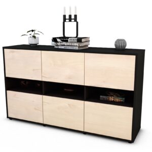 Sideboard Diletta | Korpus Anthrazit | Front in Zeder Holz Optik | 136x79x35cm (BxHxT)
