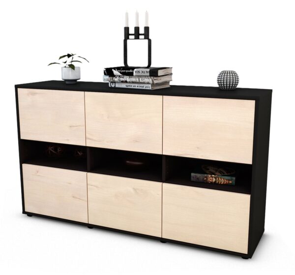 Sideboard Diletta | Korpus Anthrazit | Front in Zeder Holz Optik | 136x79x35cm (BxHxT)