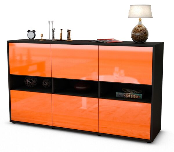 Sideboard Diletta | Korpus Anthrazit | Front in Hochglanz Orange | 136x79x35cm (BxHxT)