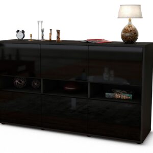 Sideboard Diletta | Korpus Anthrazit | Front in Hochglanz Schwarz | 136x79x35cm (BxHxT)