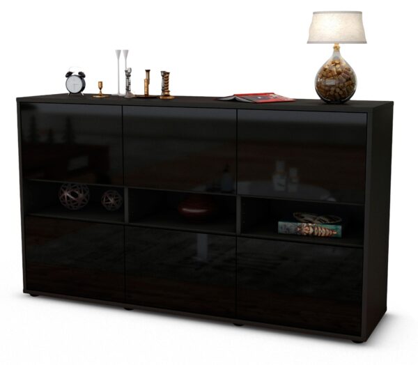 Sideboard Diletta | Korpus Anthrazit | Front in Hochglanz Schwarz | 136x79x35cm (BxHxT)