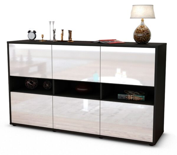 Sideboard Diletta | Korpus Anthrazit | Front in Hochglanz Weiß | 136x79x35cm (BxHxT)