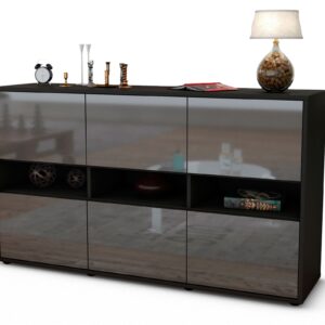 Sideboard Diletta | Korpus Anthrazit | Front in Hochglanz Grau | 136x79x35cm (BxHxT)