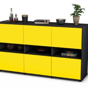 Sideboard Diletta | Korpus Anthrazit | Front in Gelb | 136x79x35cm (BxHxT)