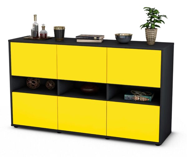 Sideboard Diletta | Korpus Anthrazit | Front in Gelb | 136x79x35cm (BxHxT)