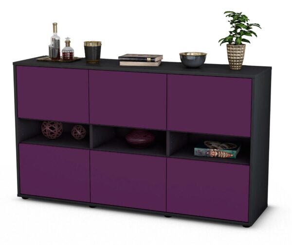 Sideboard Diletta | Korpus Anthrazit | Front in Lila | 136x79x35cm (BxHxT)